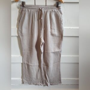 Sincerely Jules Women's Tan Gauzy 100% Cotton Wide Leg Pants | Size Large